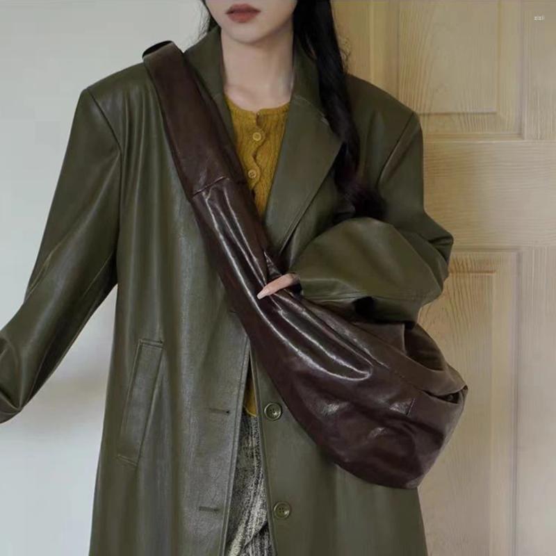 Totes New Oversize Soft Women Shoulder Bag Casual PU Leather Crossbody Bags For Wide Strap Tote Designer Half Moon Hobos 2024