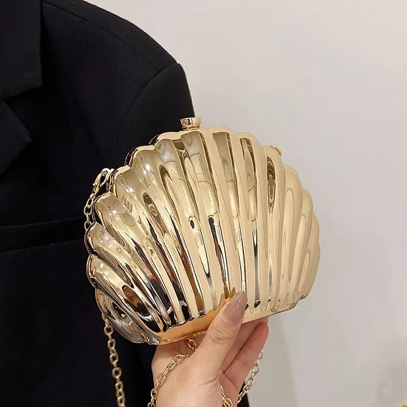 Evening Shell shaped Womens Clutch Bag Wedding Bridal Handbag Pearl Bead Fashion Chain Party 240910