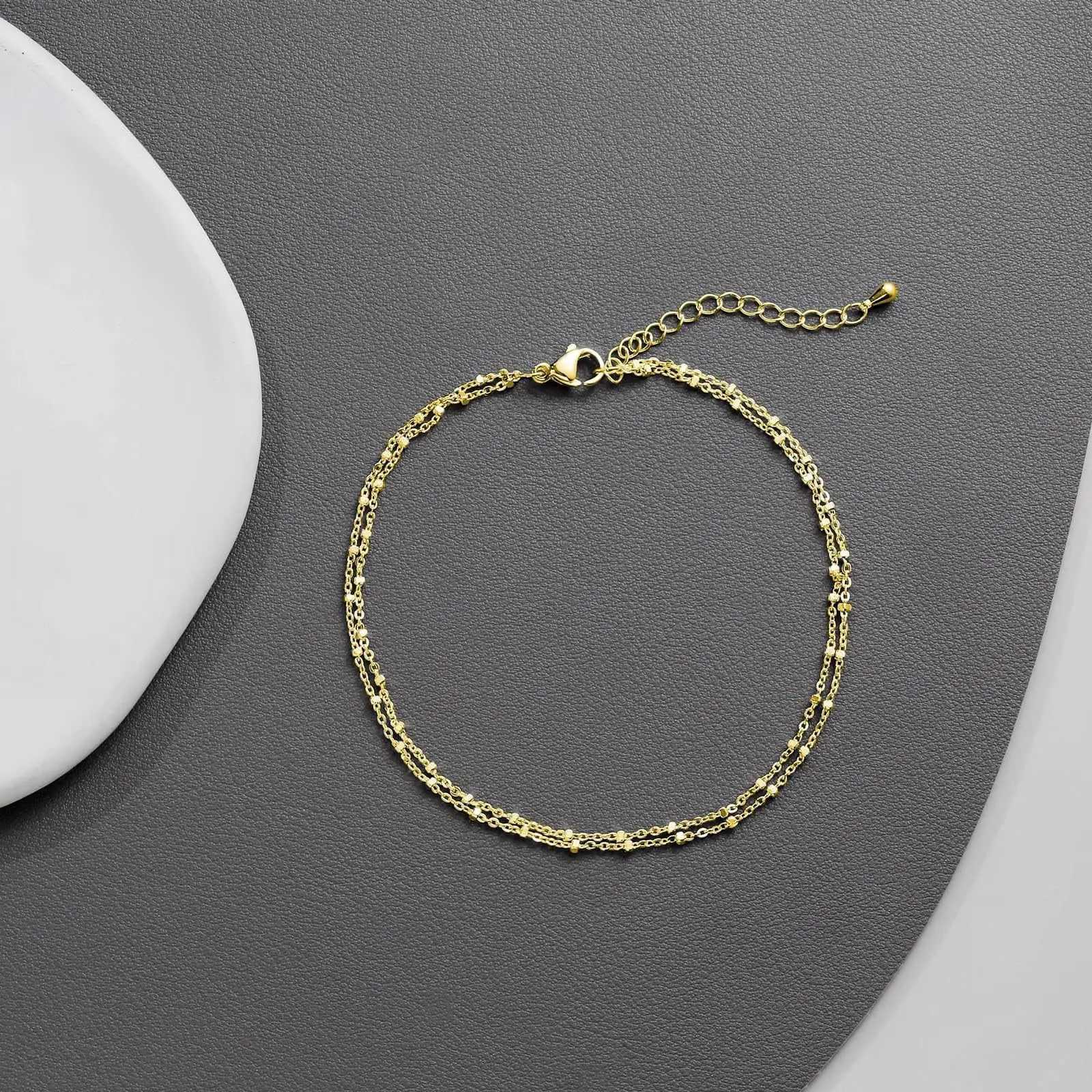 Ankle Bracelets 14 Gold Plated Layered lightweight Cuban Link Chain Gold Anklets Jewelry for women girlsX240910