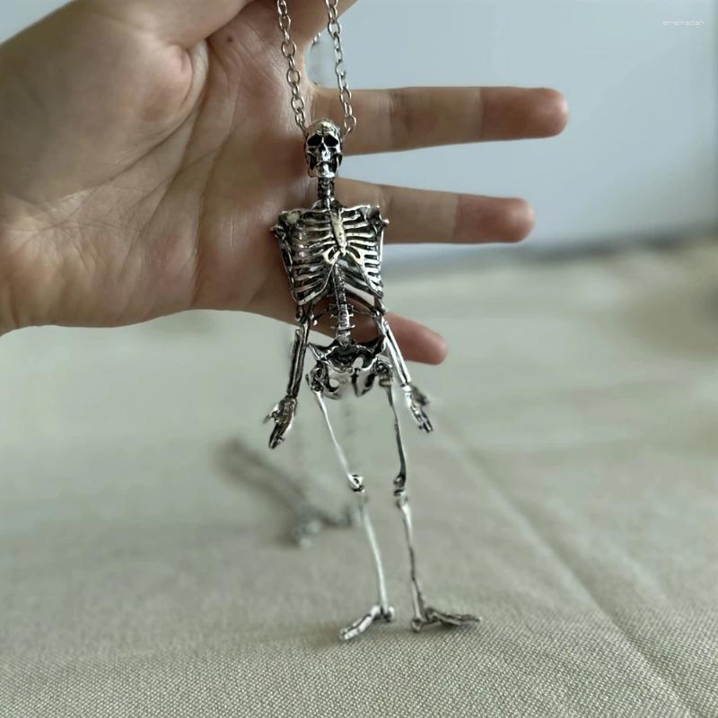 Pendant Necklaces 1pc Oversized Movable Human Skeleton Necklace Suitable For Men's Gothic Punk Style Halloween Hip-hop Jewelry