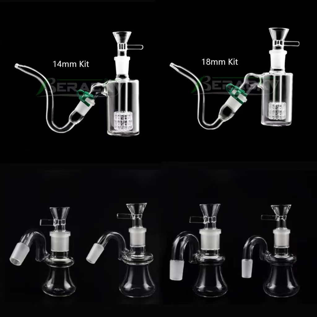 14mm 18mm Glass Ash Catchers 45 Degrees Kits With J-Hook Adapters Glass Bowls Keck Clips Tires Ashcatcher for Glass Water Bongs Dab Rigs