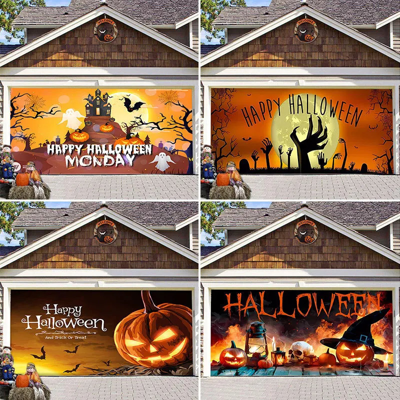 Happy Halloween Garage Door Banner Mural Horror Pumpkin Horror Halloween Garage Door Banner Mural Halloween Decoration 240909