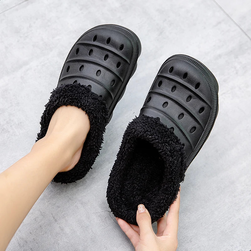 Winter mens and womens warm fur slider unisex comfortable indoor cotton shoes mens casual plush slider fur Clogs 45 240909