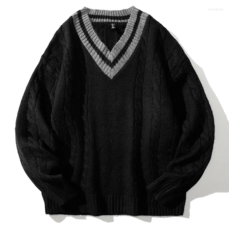 Men's Sweaters Autumn Winter V-neck Sweater Men Fashion Brand Solid Color Long-sleeved Male Knitted Pullover
