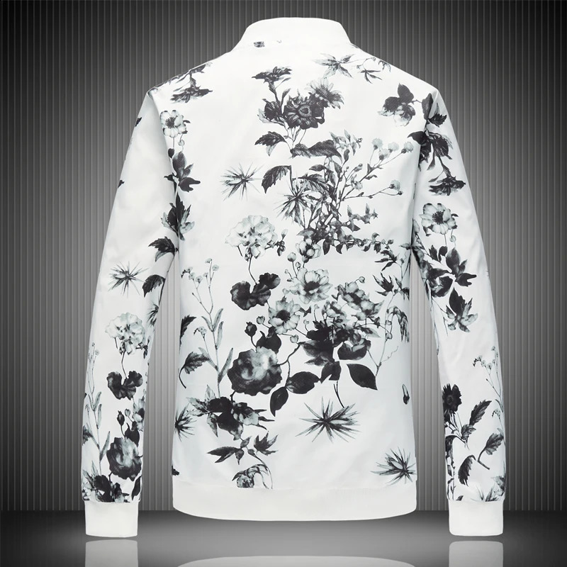 Spring Mens Floral Printed Jacket with Open Zipper Fashionable Bomber Jacket Mens Slim Fit Windproof Jacket Plus Size 240906