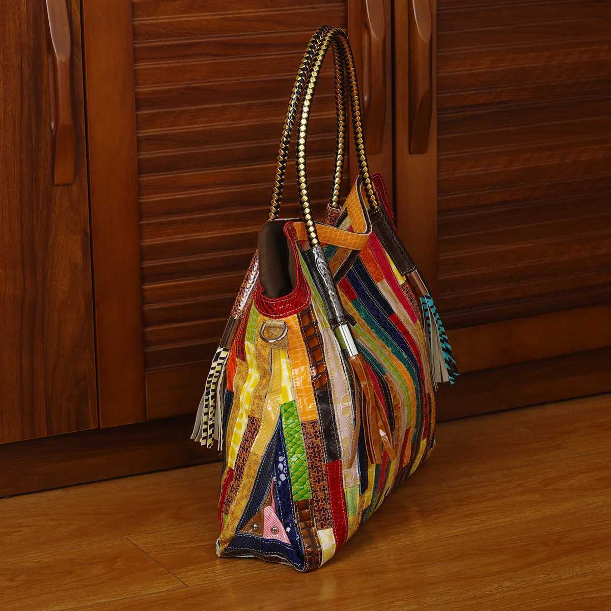 Leather Snake Fringe Stripes Random Color Woven Ethnic Style Shoulder Crossbody Women s Bag 240910