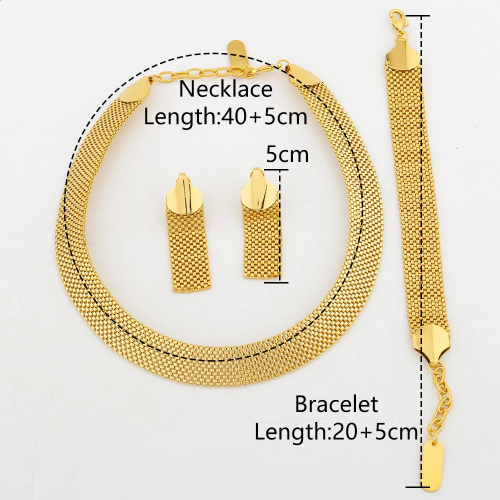 18k Gold Plated Jewelry Set for Women Wedding Italian Jewellery Bride Necklace Earring Bracelet African Jewelry Accessory 240903