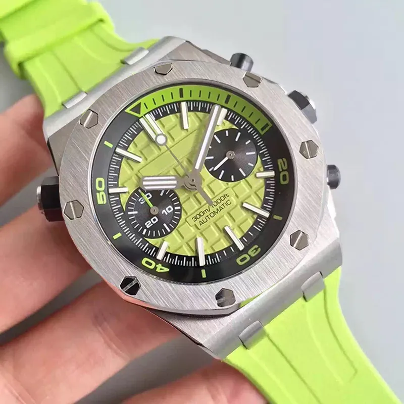 AAA All Dials Work Brand Mens Watches Two Eyes Full Functional Clock Wristwatches Rubber Strap Quartz Waterproof Calendar watch