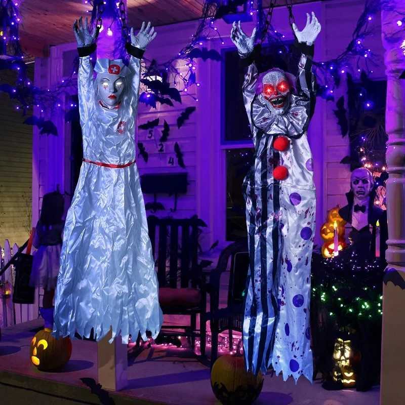 Halloween Animatronics Decoration Hanging Clown Nurse Voice Control Electric Outdoor Scary Clearance Horror Haunted House PropsX240910