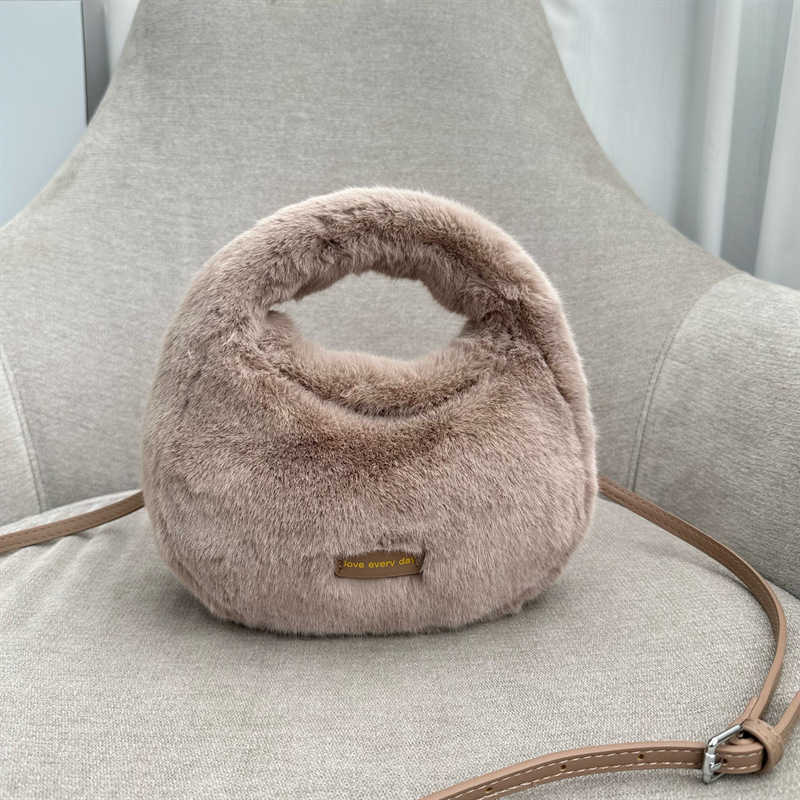 CMM Autumn winter plush handbag imitation mink fur women's small round bag shoulder strap crossbody bags dumpling bag 240915