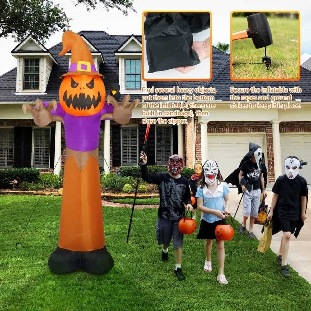 Party Decoration Halloween Inflatables Scarecrow Pumpkin Head Decoration Halloween Blow ups for Indoor Outdoor Party Garden Lawn Decoration Q240903