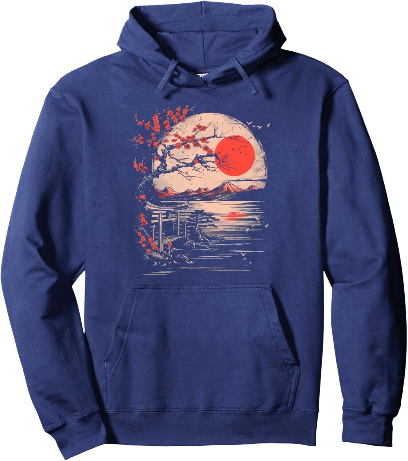 Long Sleeve Shirts for Men sweatshirt Japanese Art Sunset Mountains Aesthetic Japan Blossom Tree Pullover Hoodie T shirt Tee Streetwear Casual tops cl