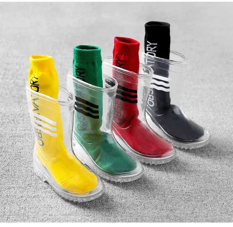 Boots Childrens boys and girls rain boots transparent LD girls waterproof shoes PVC soft rain boots high top student girls and boys rubber rain boots 