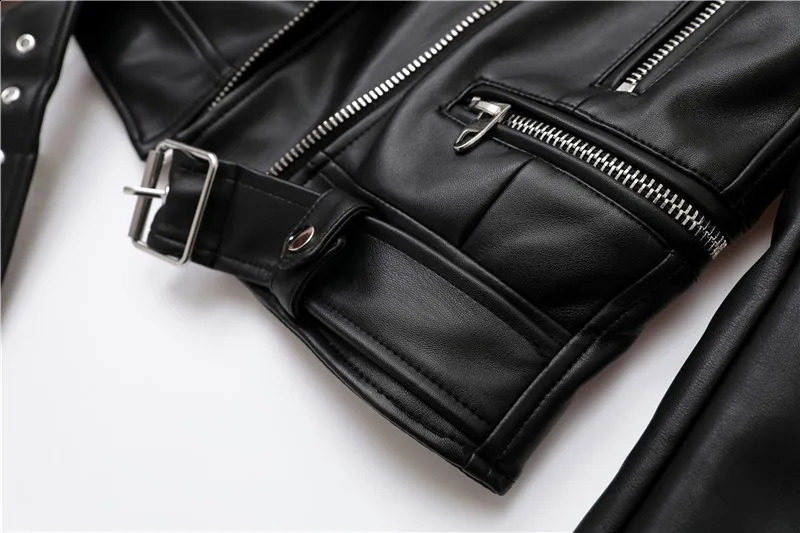 ZVRI Spring/Summer Artificial Leather PU Jacket with Womens Collar Motorcycle Jacket and Black Zipper Bicycle Jacket 240909