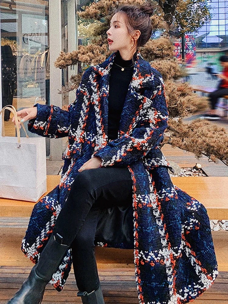 DEAT Womens Cashmere Coat Thick and Elegant Long Full Sleeve Street Style Single 240914