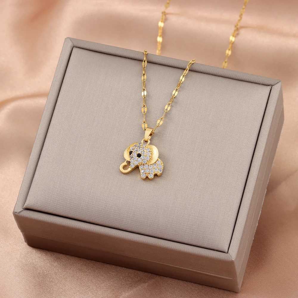 New Fashion Cute Baby Elephant Pendant Necklaces For Women Trendy Gold Color Stainless Steel Jewelry Female Neck Chain WholesaleX240910