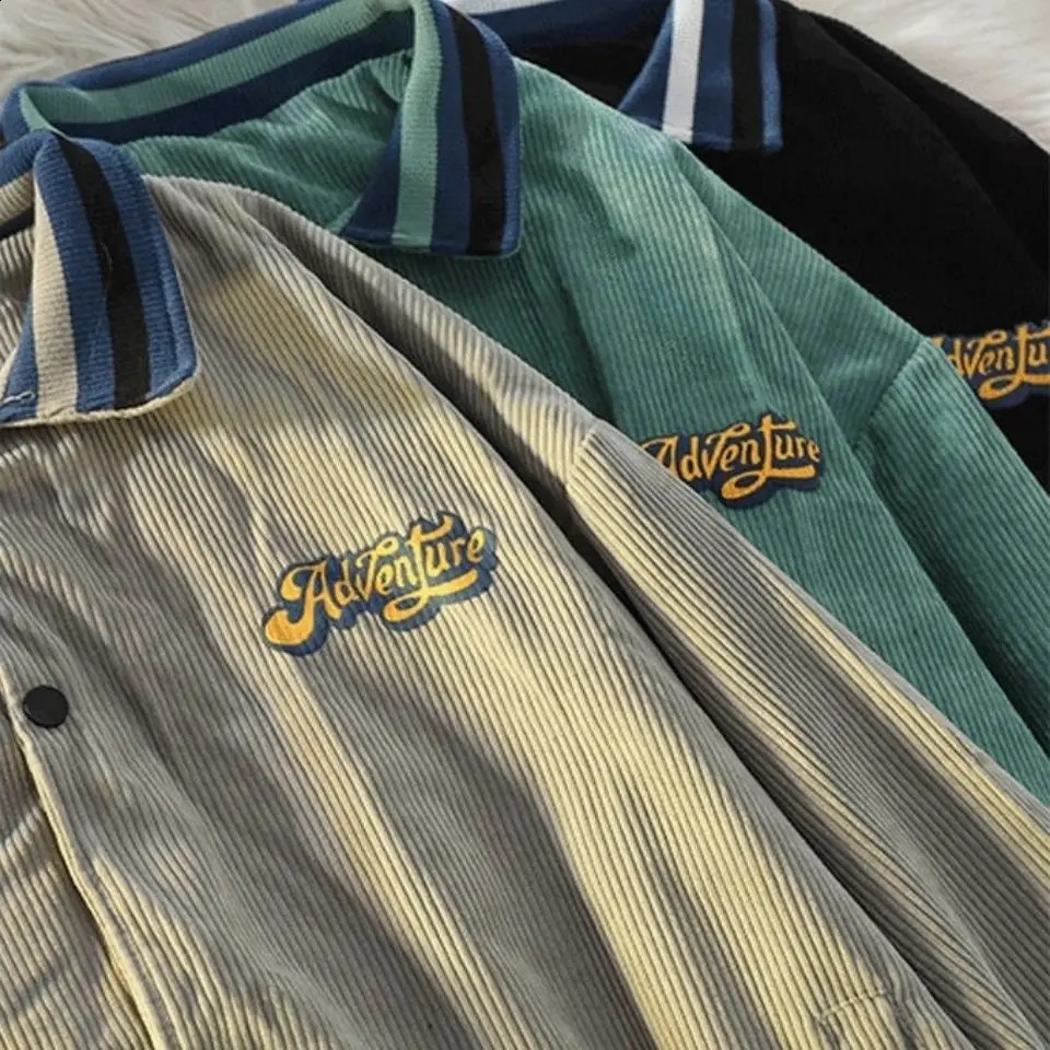 American retro high street baseball mens and womens uniform jackets for spring and autumn casual oversized loose corduroy jackets and tops 240909