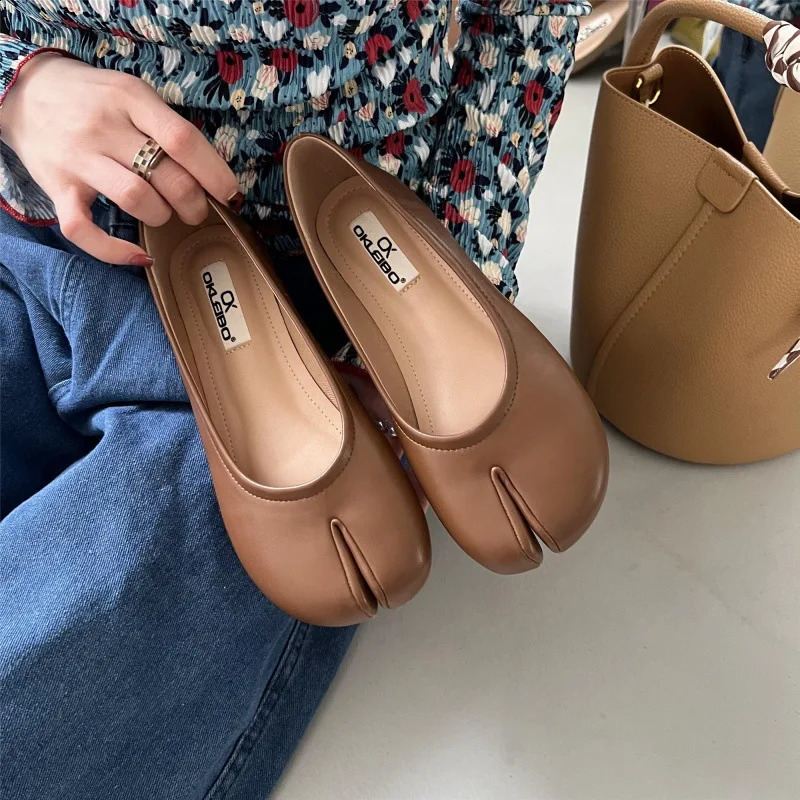 Split toe flats ballet woman slip on loafers soft bottom moccasins sier flat ballerina single tabi ninja women shoes 240906