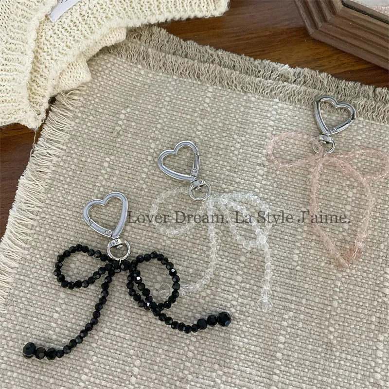 1piece fashionable korean sweet money bag womens transparent bow heartshaped pendant keychain charm wallet accessories 240910 zhanyishengli