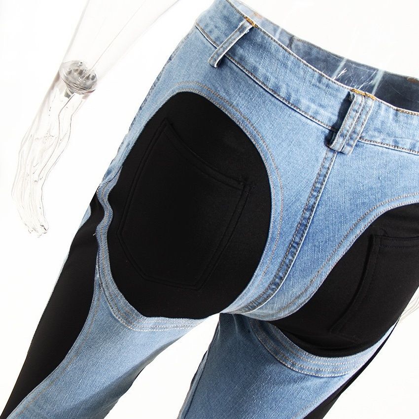designer jeans deconstruction splicing spicy girl contrasting color splicing high waist slimming slim fit jeans pants