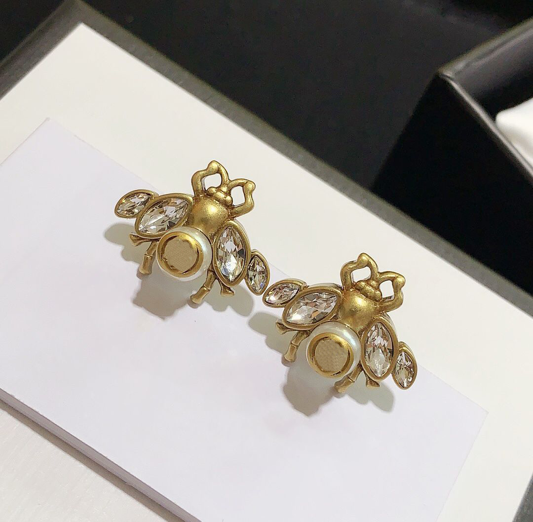 Jewelry designer G Bee Gold Stud earrings 925 Silver Needle material Precious Diamond Lucky Girl stud earrings