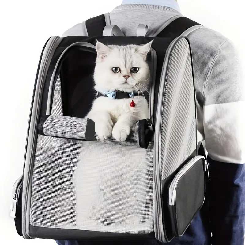 Pet Cat Carrier Backpack Breathable Portable Travel backpack for cat and dog With Anti Breakaway Belt Three-door designXJ240907