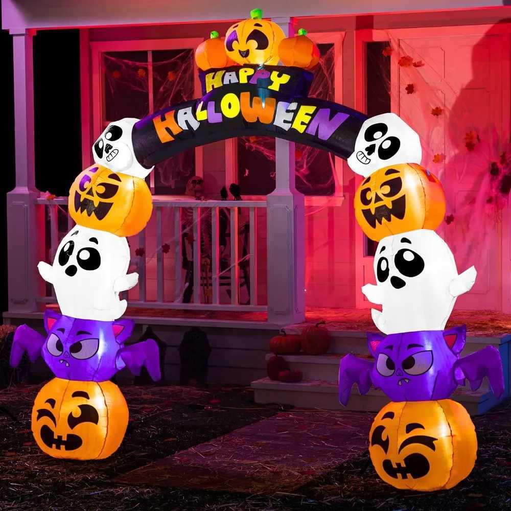 8-foot Halloween inflatable outdoor decoration Halloween arch destroyed courtyard with built-in LED for HalloweenX240910