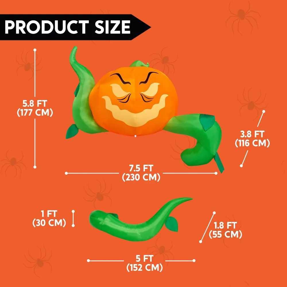 Halloween window decoration with built-in LED inflatable pumpkin head with tentacles and Halloween party supplies on the outsideX240910