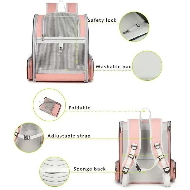 Pet Cat Carrier Backpack Breathable Portable Travel backpack for cat and dog With Anti Breakaway Belt Three-door designXJ240907
