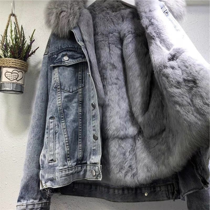 Denim Coats Plush Cotton Jacket Loose Korean Style Fashion Jacket 2024 Autumn Winter Thick Fur Warm Comfortable Women Overwear
