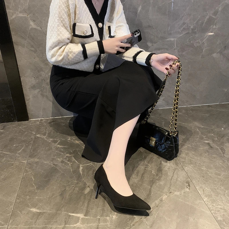Women Mid Heeled Sandals Black 6-8-10cm Pointed Thin Heeled Baotou Banquet High Heeled Shoes Womens Shoes Tacones Mujer 260625 - view 6