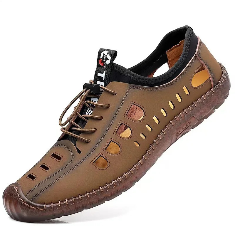 Summer Mens Casual Sandals Fashion Hollow Out Breathable Shoes Flat Business Soft Bottom Sneakers Sandalias Hombre 240909