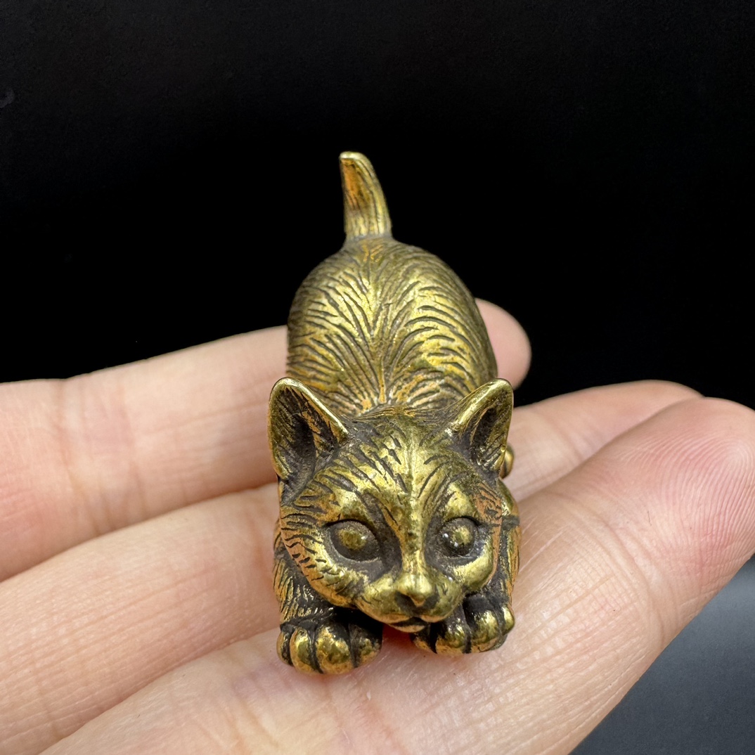 8 styles Brass Cute Cat figurines Miniature tabletop ornaments Classical small animal home decoration accessories