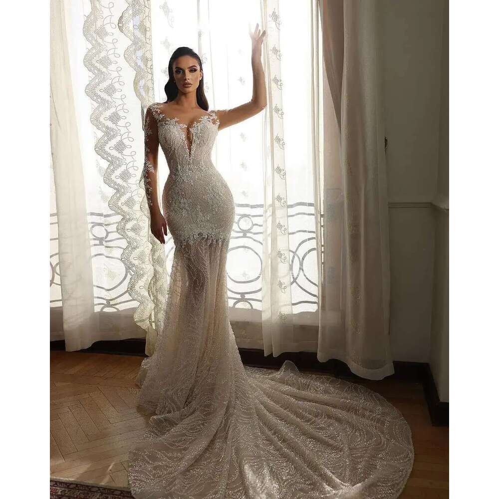 Mermaid Classic Wedding Appliques Sequins Bridal Gowns Long Sleeve Bride Dress Custom Made Vestido De Novia 6660311
