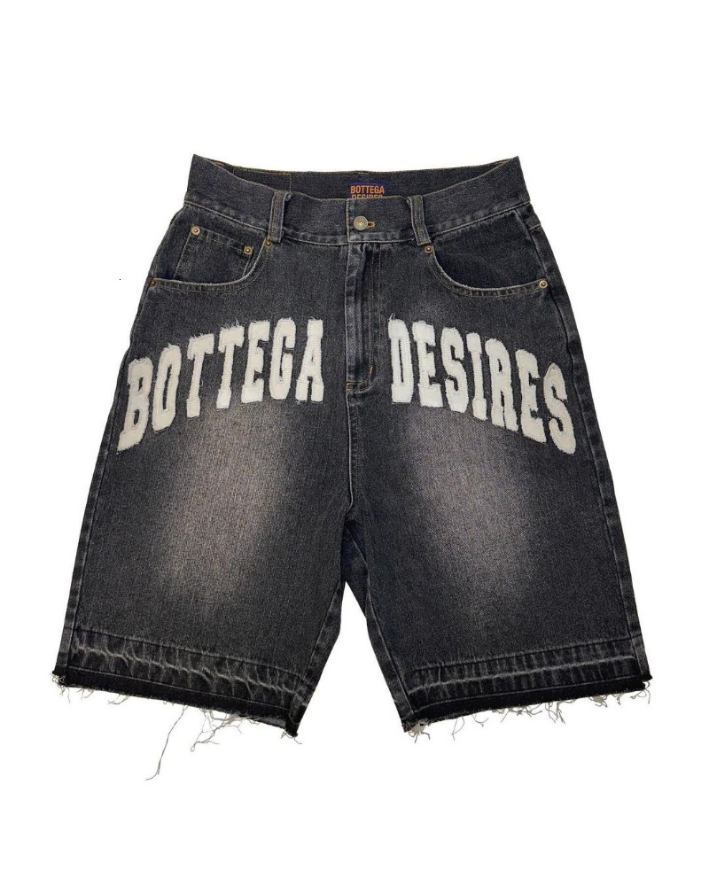 American Street Harajuku Retro Denim Shorts with Letter Embroidery Oversized Jeans Men Y2k Loose Casual Versatile Shorts Womens