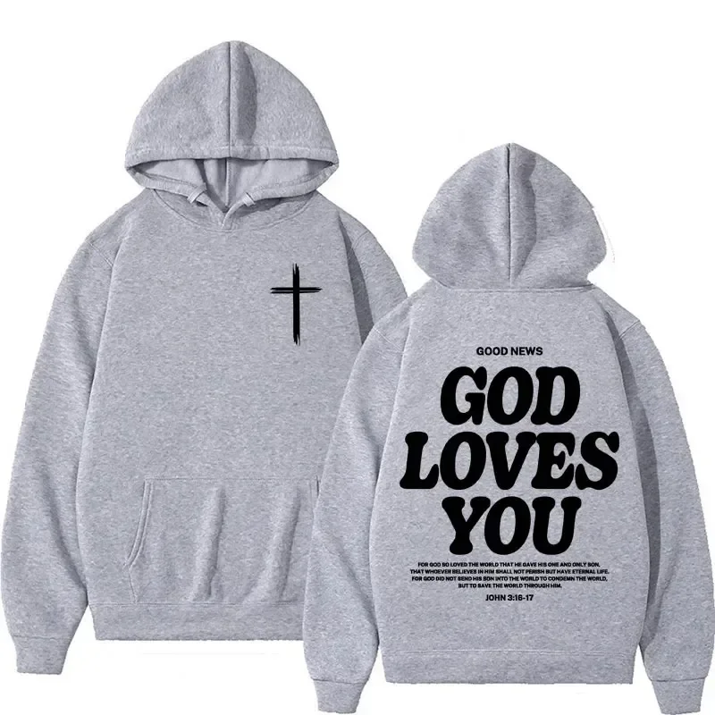 Harajuku Aesthetic Christian Jesus Church Hoodie Bible Verse God Loves You Hooded Men's Women Vintage Sweatshirts Streetwear