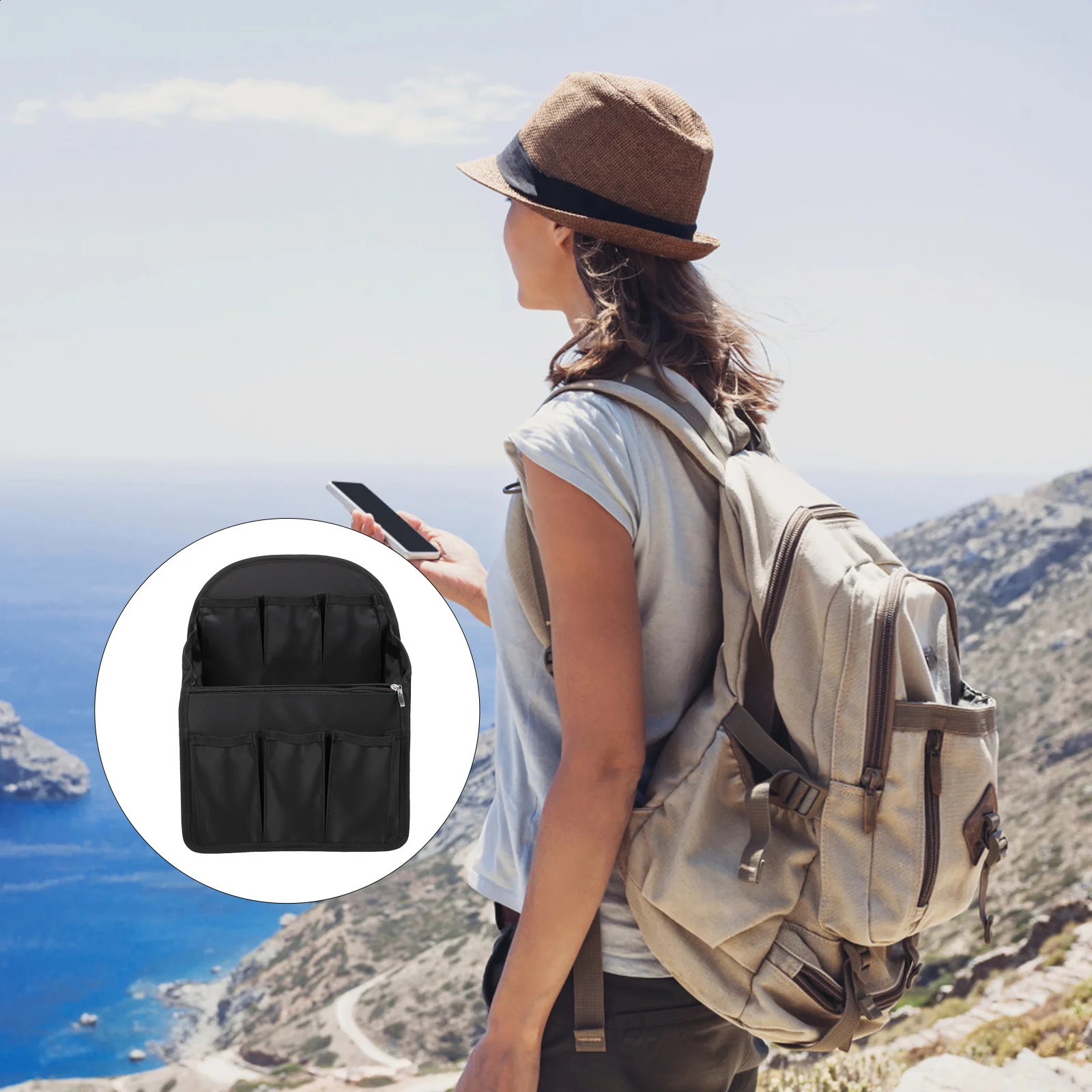 Backpack lining inner bag insertable storage container shoulder insertable nylon organizer 240907