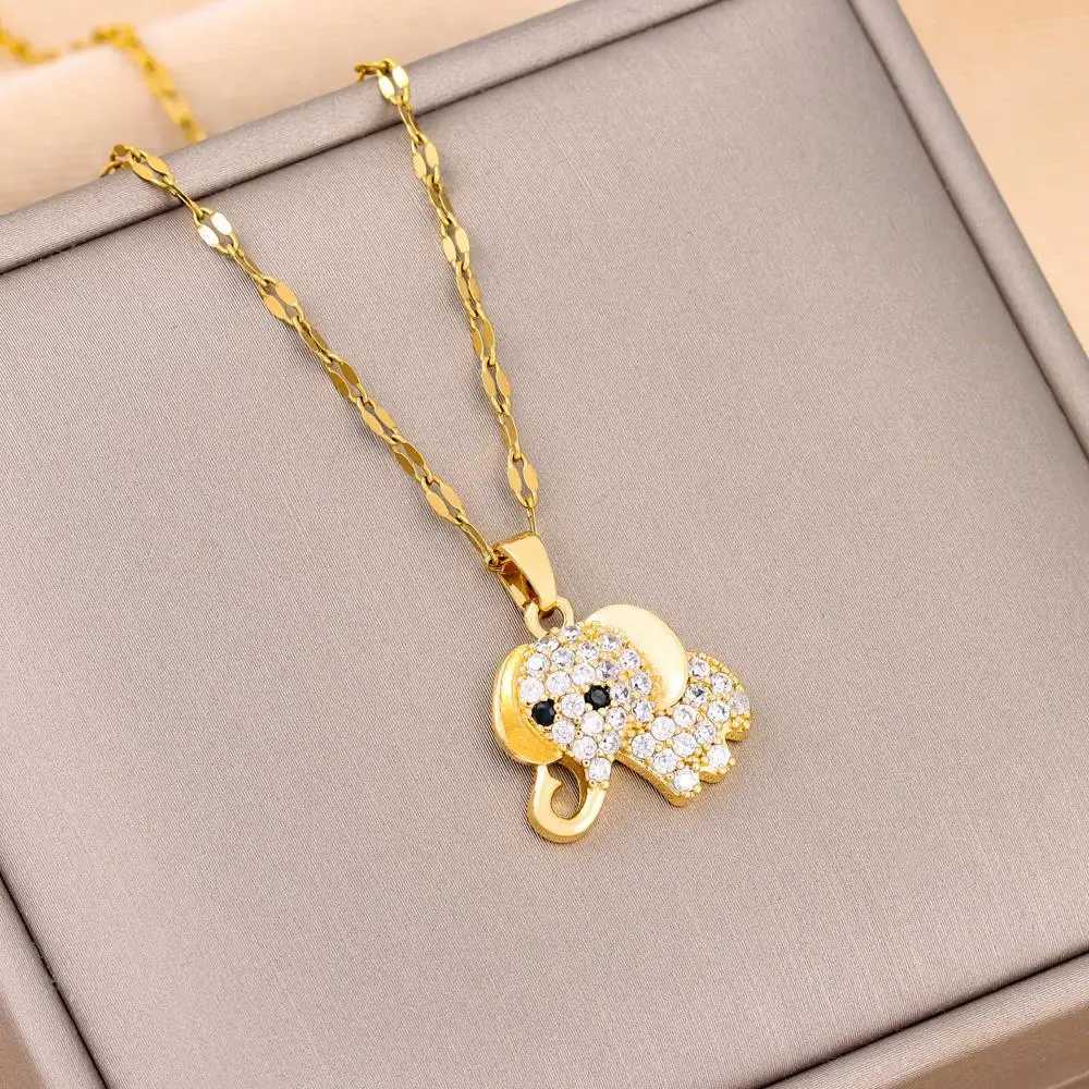New Fashion Cute Baby Elephant Pendant Necklaces For Women Trendy Gold Color Stainless Steel Jewelry Female Neck Chain WholesaleX240910