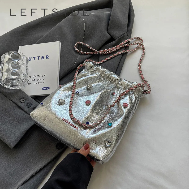 LEFTSIDE Dias Sier Leather Cross Body for Women Korean Fashion Chain Shoulder Bag Handbag 240910 9d39