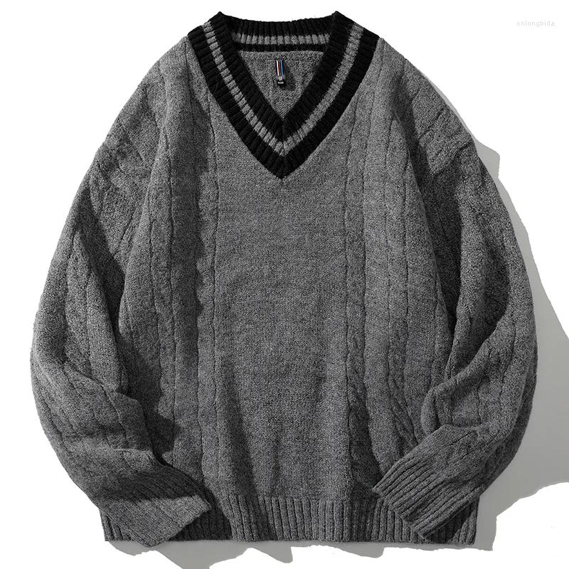 Men's Sweaters Autumn Winter V-neck Sweater Men Fashion Brand Solid Color Long-sleeved Male Knitted Pullover