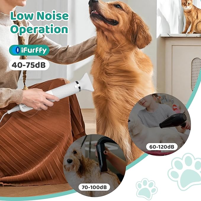 Dog Hair Dryer, 5 in 1 Portable Handheld Dog Dryer with Smart Temperature Adjustment, Dog Blow Dryer with Grooming Brush for Home, Pet Washing Station