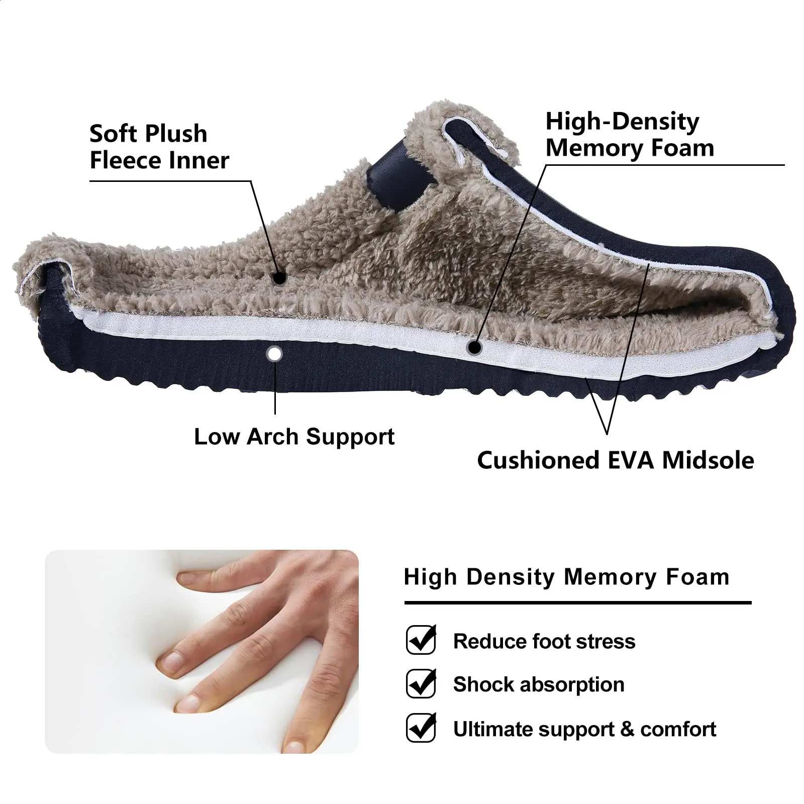 Comwarm winter collar slippers mens waterproof garden shoes home fur slippers soft plush slippers bedroom fuzzy shoes indoor and outdoor 240919