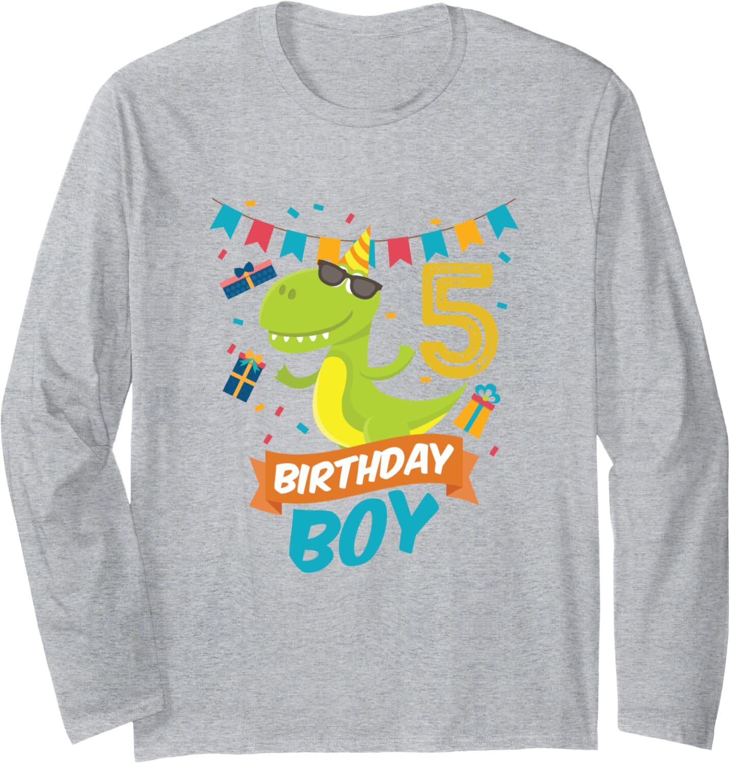Long Sleeve Shirts for Men sweatshirt 5th Birthday Boy Birthday Dinosaur Funny Gift Long Sleeve Tee Streetwear Casual tops clothes Trendy Fashion