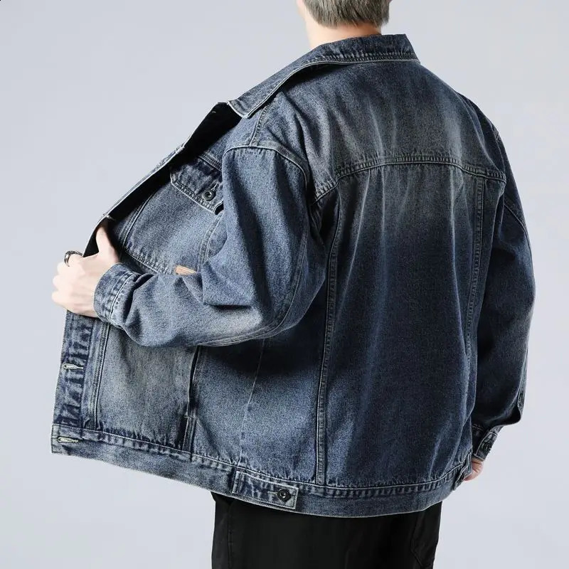 Retro denim jacket fashionable casual mens fashion trend mens denim jacket loose denim jacket 240906