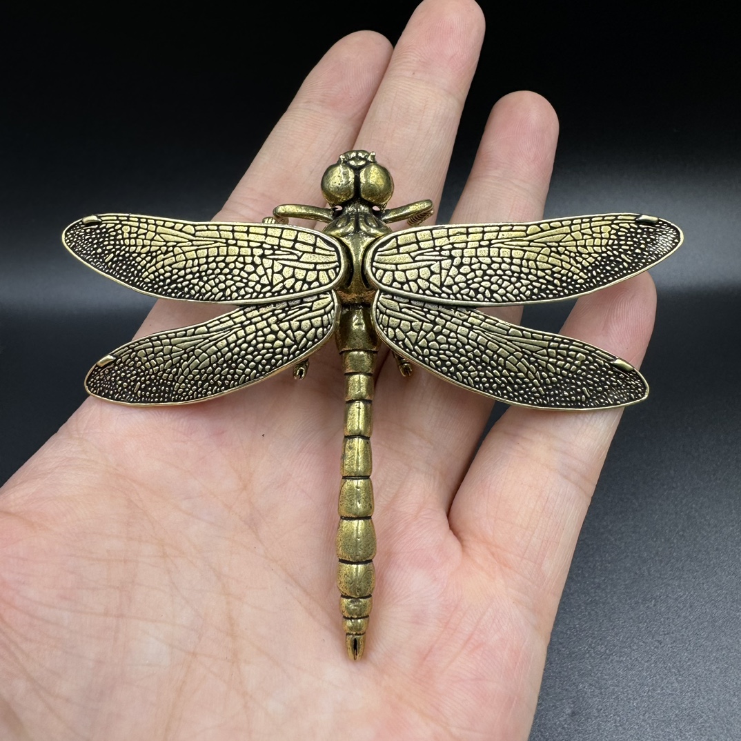 Artistic Brass Dragonfly Figure with Adjustable Wings Perfect Living Room Accent Piece