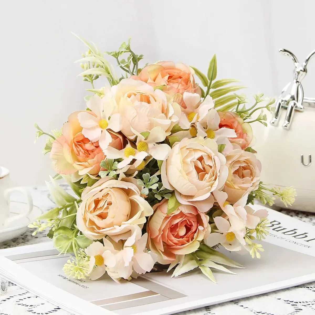 Rose artificial flower bouquet silk fake flower used for home room decoration party garden wedding decoration outdoor DIY vase decorationX240910