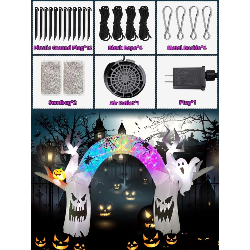 17FT Halloween Inflatable Decoration Colorful Pumpkin Ghost Decorations with Build-in LEDs for Party IndoorHalloween Decor 240906