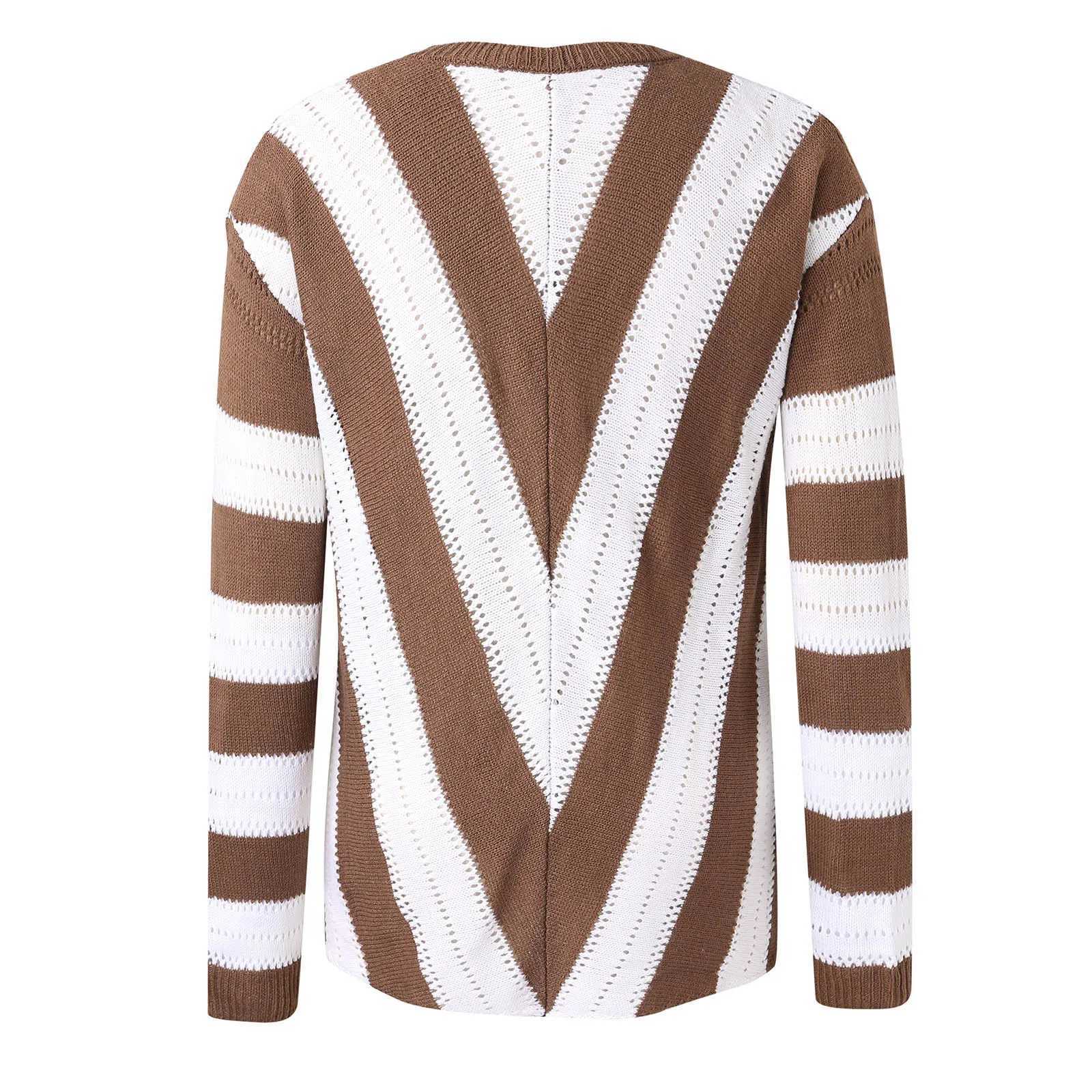 2024 Knitted Women Sweater Striped V-neck Loose Oversize Pullover Female Jumper Elegant Winter Autumn Trendy Fashion Ladies TopX240909
