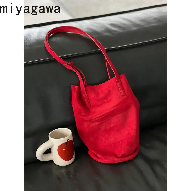 Miyagawa Korean bucket shoulder bag retro handbag womens large capacity 240910