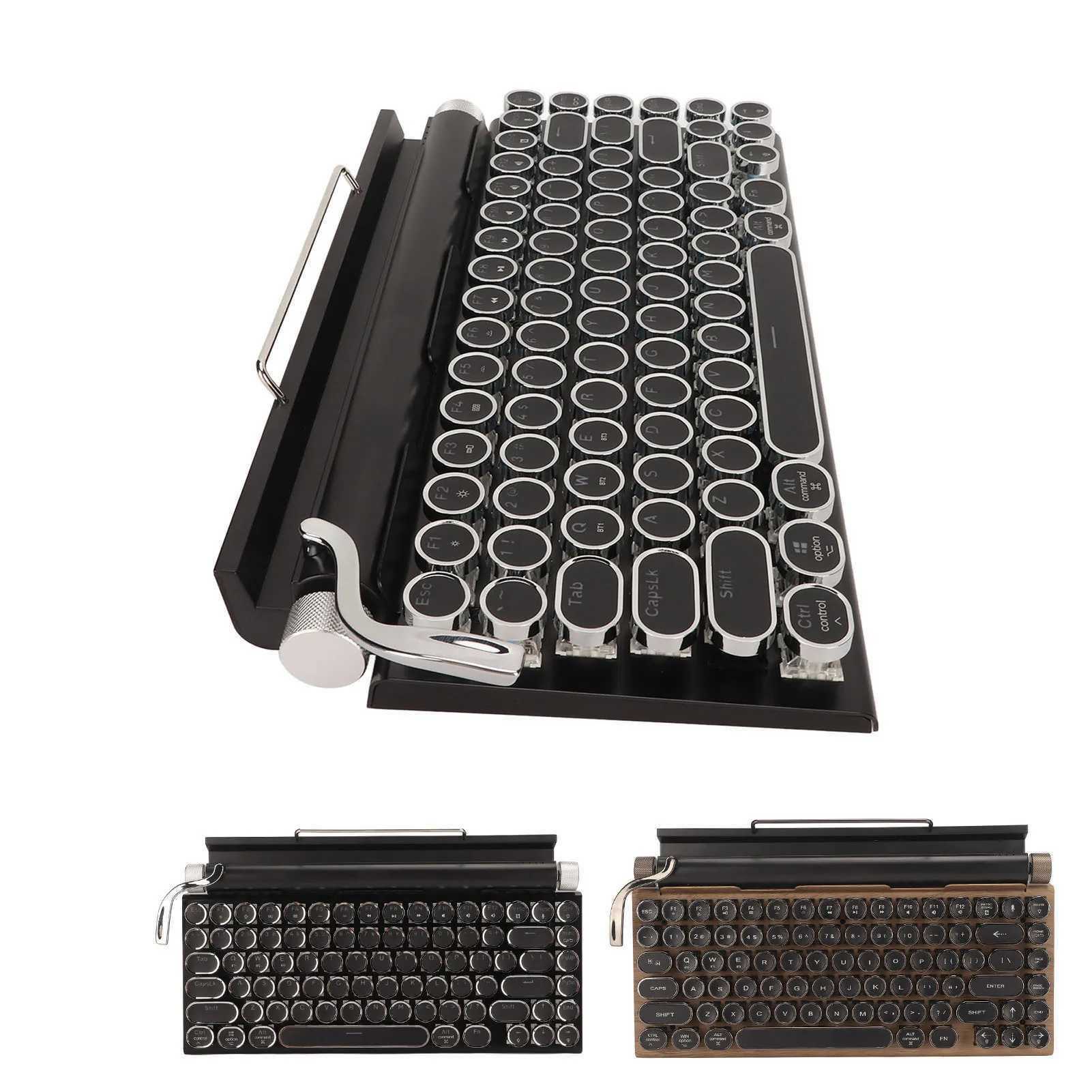 Keyboards Typewriter Keyboard 83 Keys Vintage Wireless Mechanical Keyboard with Metal Round Blue Switch Mechanical Keyboard y240910